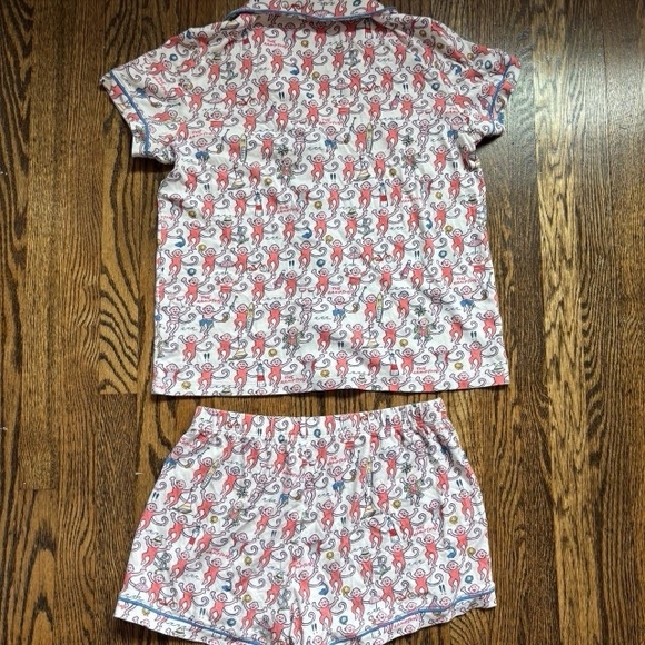 Roller Rabbit Pink and Blue Monkey Print Pajama The Hamptons Set - Picture 1 of 4